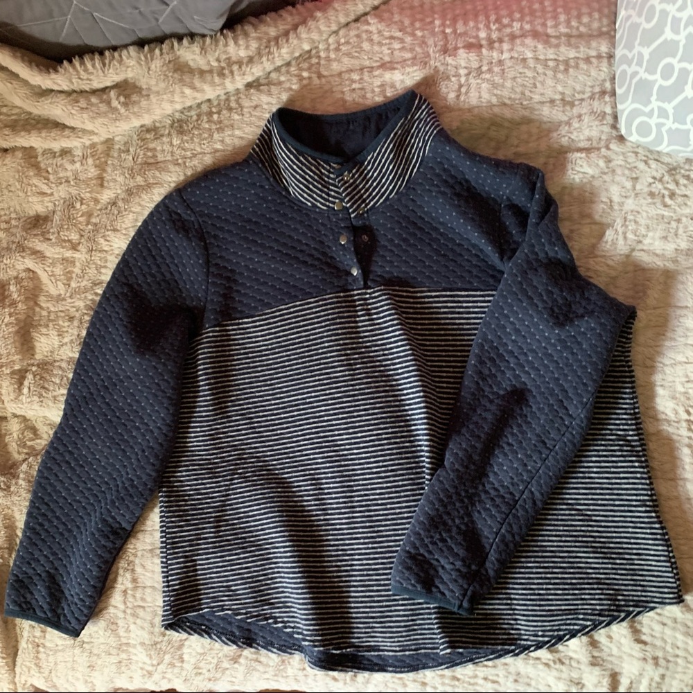 Stripe Blocked Quilted Snap Neck Pullover